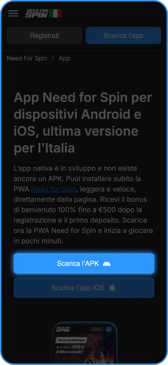 Nella pagina di Need for Spin, fai clic sul pulsante Scarica per Android.
