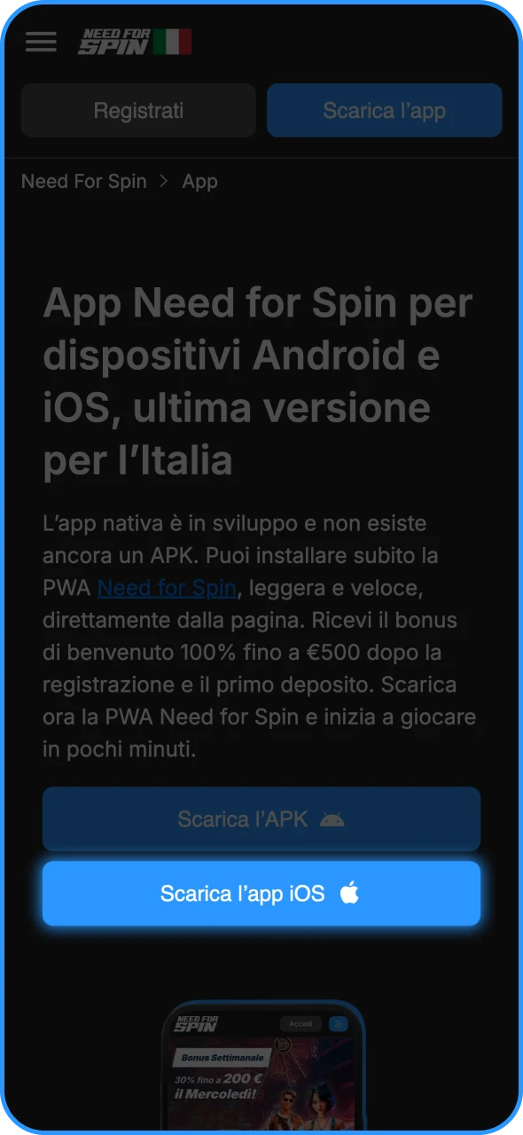 Fai clic sul pulsante Scarica per iOS per aprire Need for Spin.