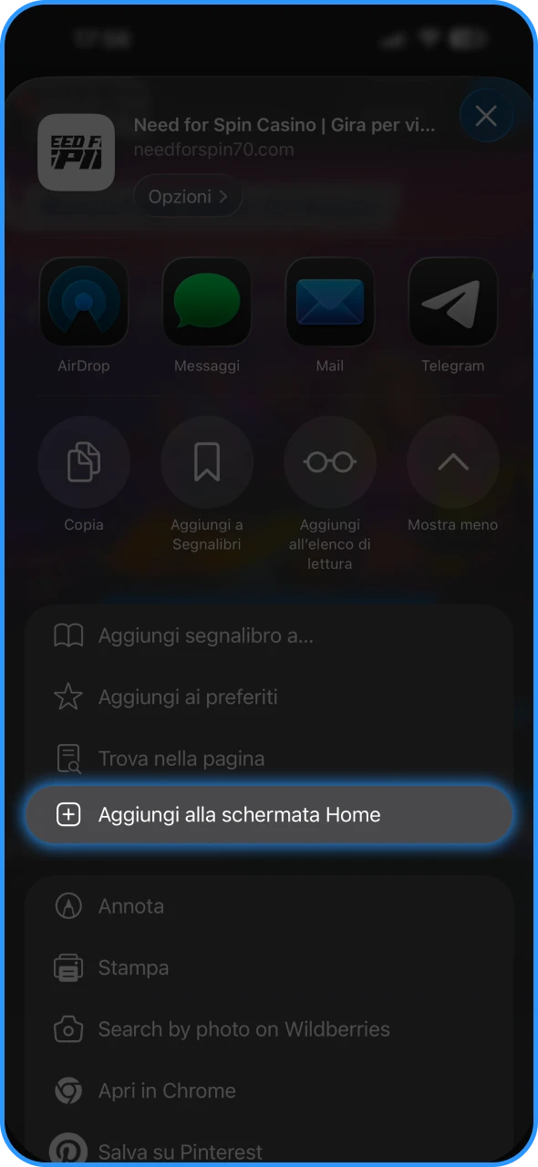 Aggiungi l'icona di Need for Spin alla schermata iniziale.