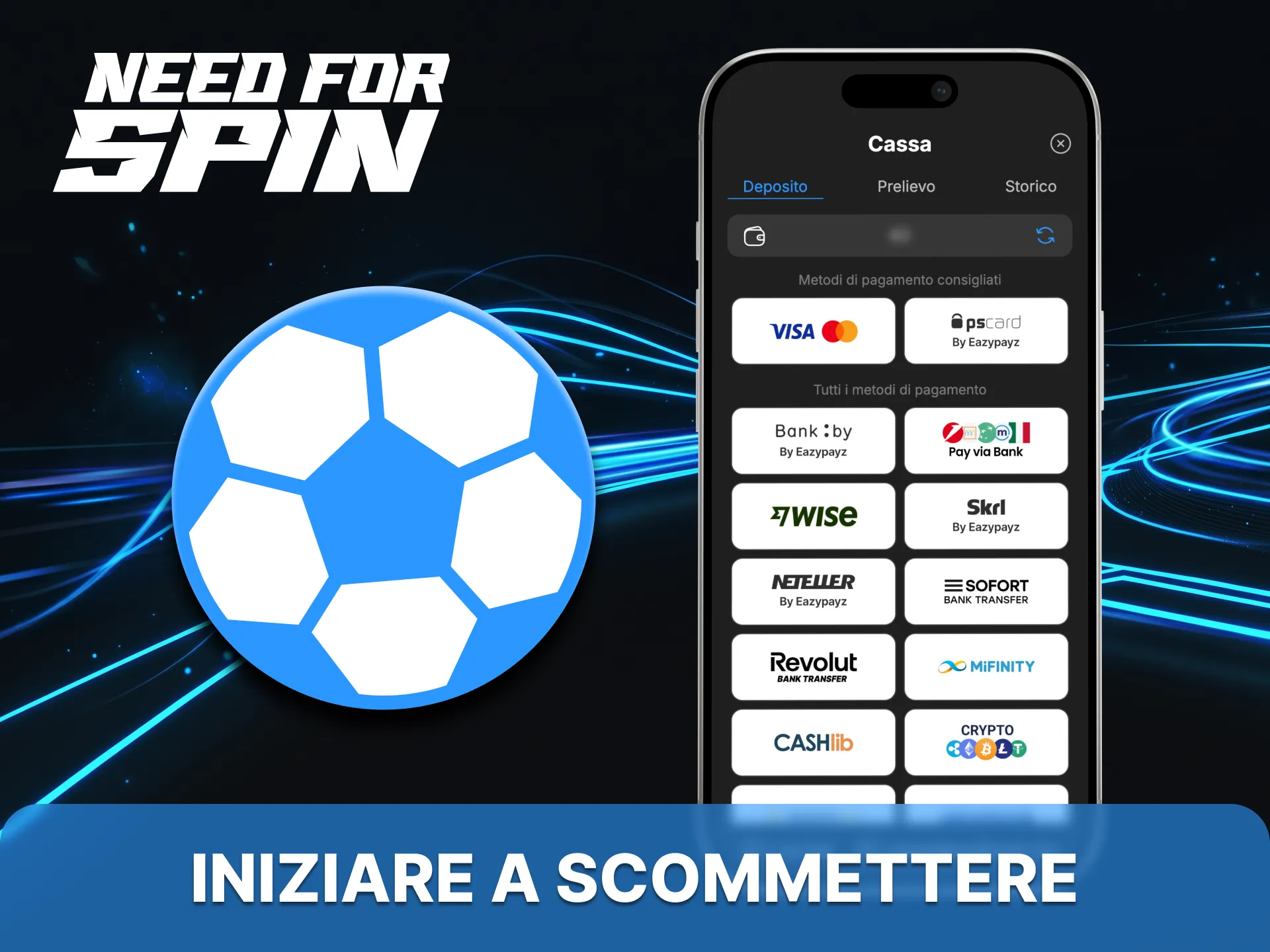 Segui i passaggi per piazzare la tua prima scommessa su Need for Spin.