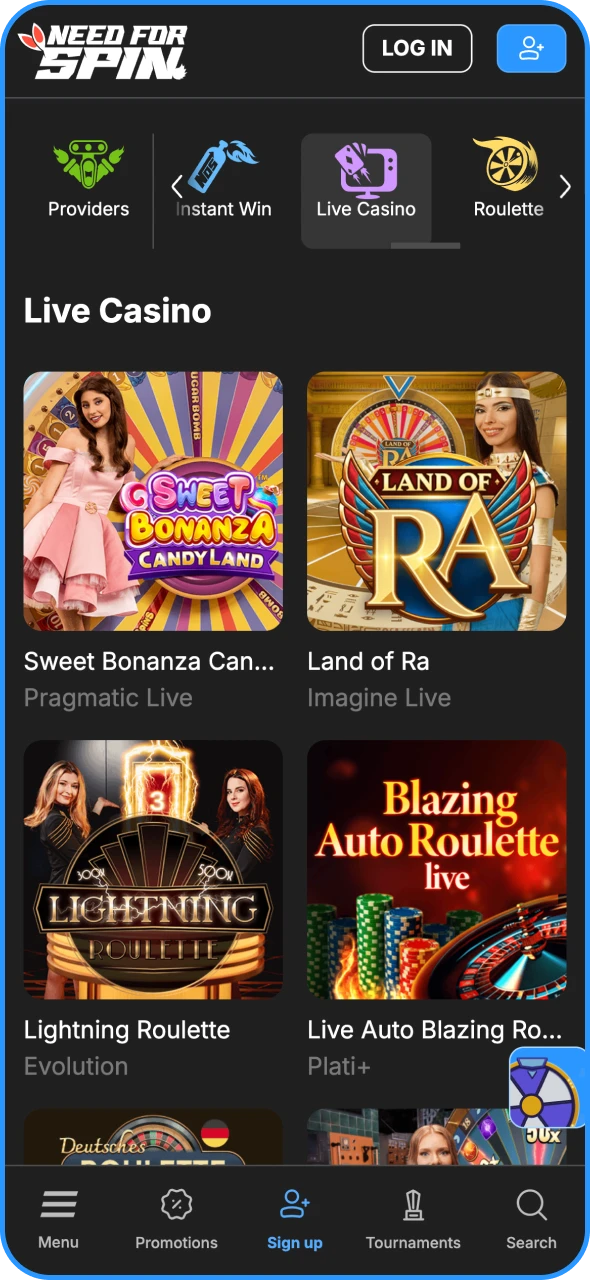 Inizia a giocare ai giochi di Need for Spin del casinò live.