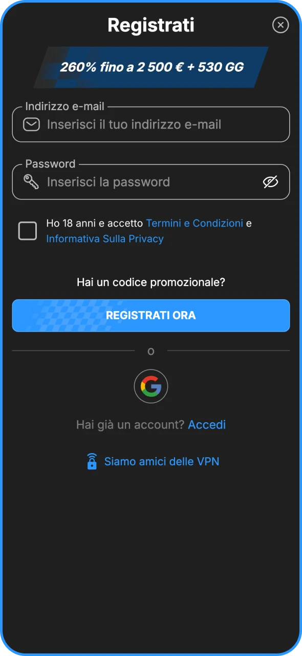 Apri il modulo di registrazione su Need for Spin per creare il tuo account.