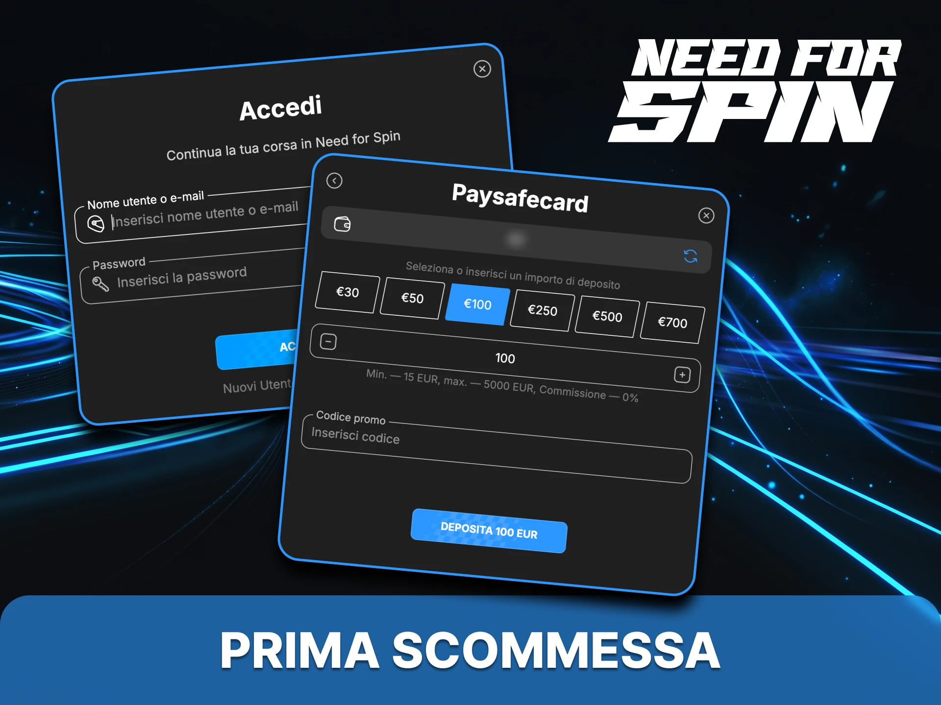 Segui i passaggi per effettuare la tua prima scommessa su Need for Spin.