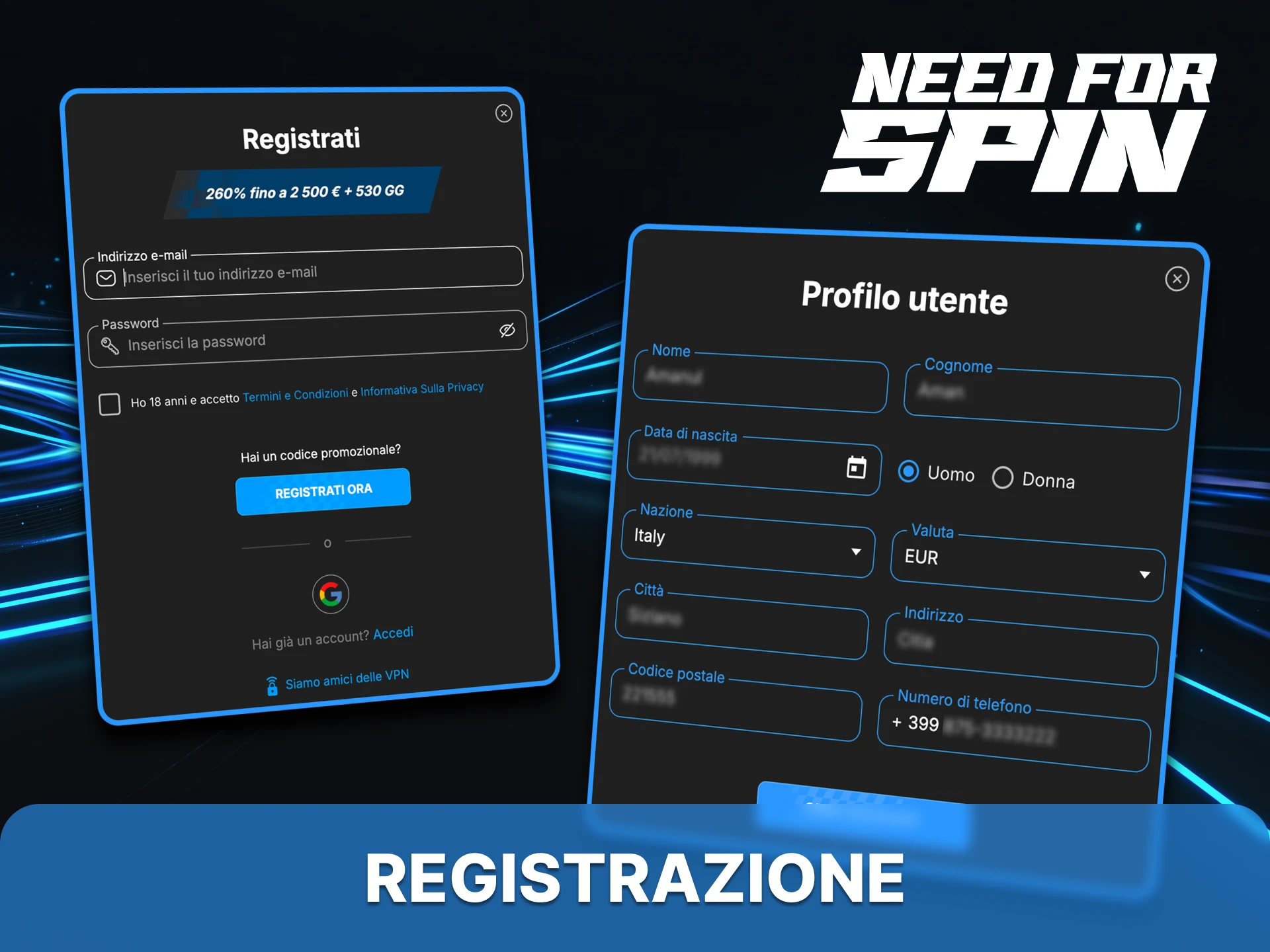 Registrati su Need for Spin per accedere a bonus, mercati completi e prelievi.
