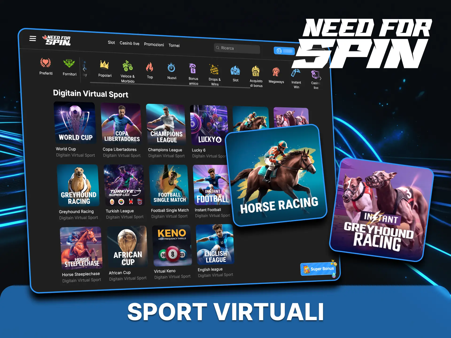 Need for Spin ti offre la possibilità di provare le scommesse virtuali sulla piattaforma.