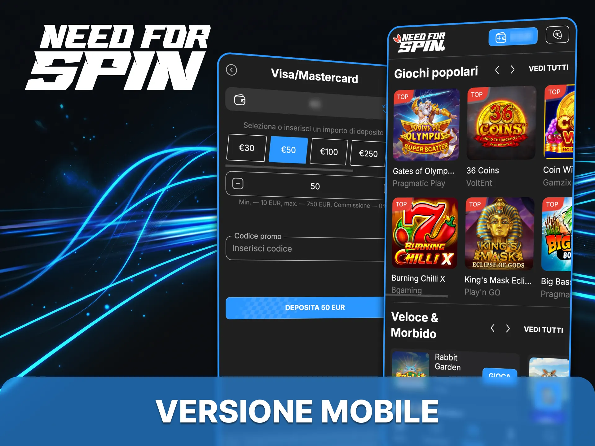 La versione mobile di Need for Spin offre tutte le stesse funzionalità dell'app.
